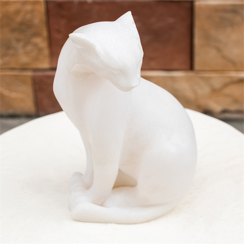 White Sandstone Effect Resin Cat Statue Garden Decor Sculpture