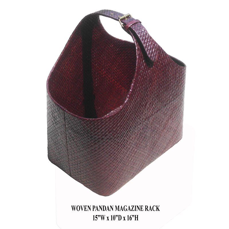 D-Art Collection Traditional Pandan Leaf Woven Magazine Rack in Red