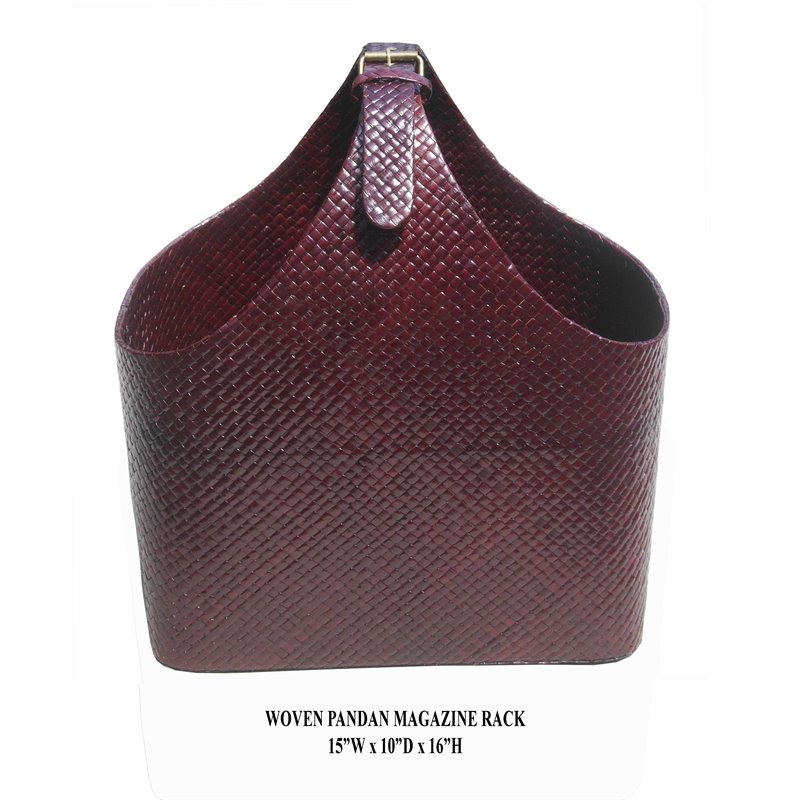 D-Art Collection Traditional Pandan Leaf Woven Magazine Rack in Red