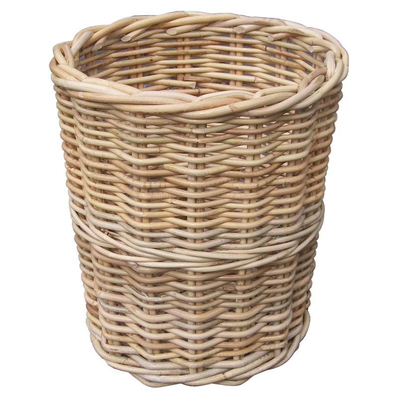 D-Art Collection Round Traditional Wicker/Rattan Trash Bin in Natural
