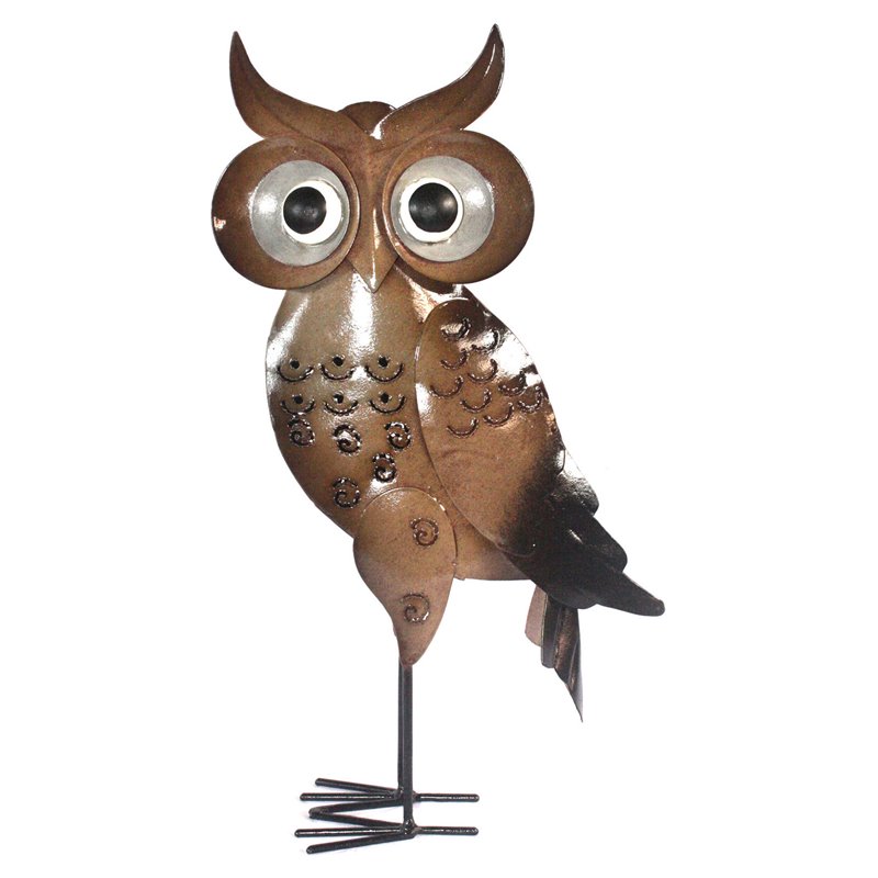 D-Art Collection Tin Metal and Iron Small Standing Owl Decor in Multi-Color