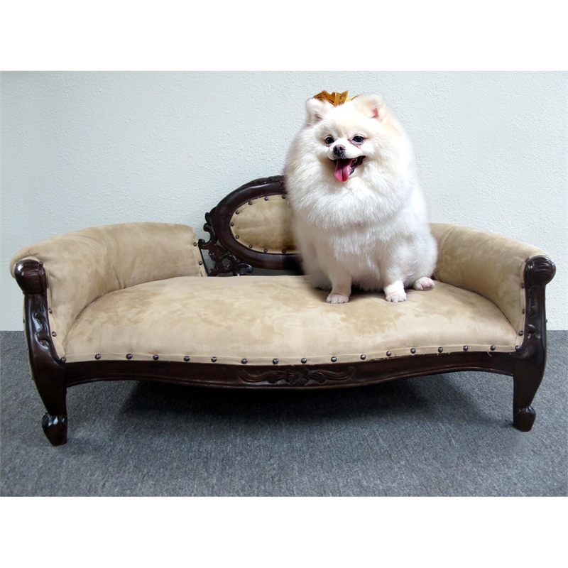 D-Art Collection Solid Mahogany Wood French Dolat Pet sofa in Dark Brown