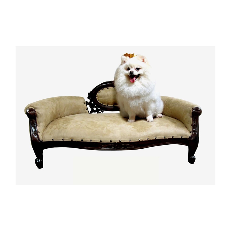 D-Art Collection Solid Mahogany Wood French Dolat Pet sofa in Dark Brown