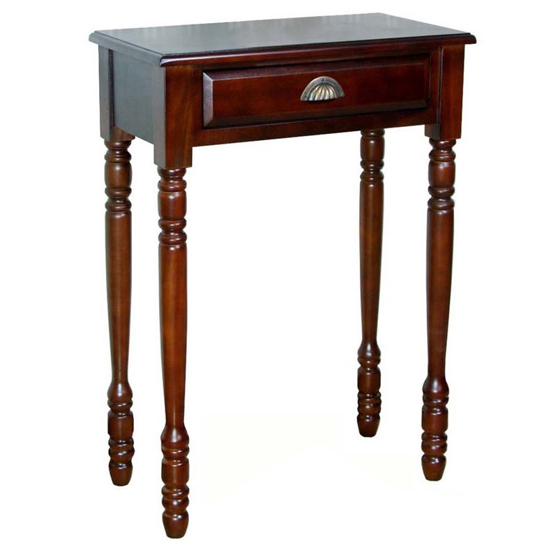 D-Art Collection Savanna Mahogany Solid Wood 1-Drawer Hall Table in Dark Brown