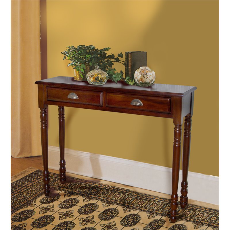 D-Art Collection Savanna Mahogany Solid Wood 2-Drawer Hall Table in Dark Brown