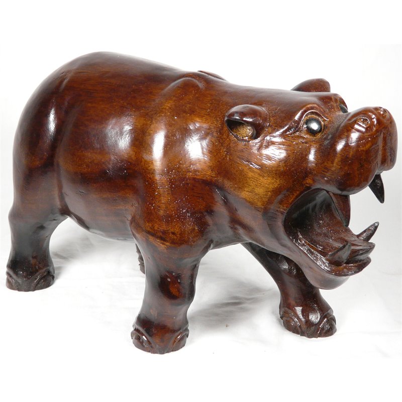 D-Art Collection Traditional Teak and Mahogany Solid Wood Hippo Statue in Brown