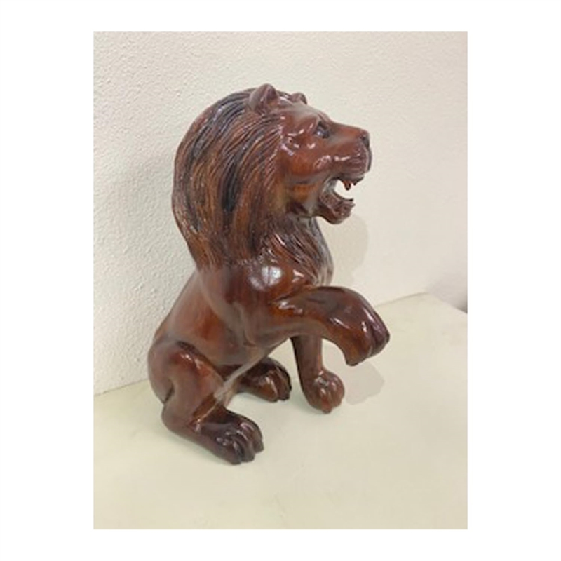 D-Art Collection Teak/Mahogany Solid Wood Sitting African Lion Statue in Brown