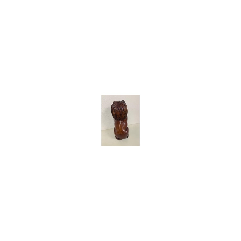 D-Art Collection Teak/Mahogany Solid Wood Sitting African Lion Statue in Brown