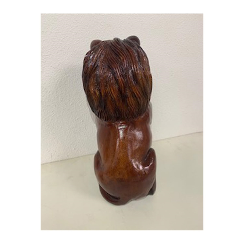 D-Art Collection Teak/Mahogany Solid Wood Sitting African Lion Statue in Brown