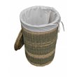 D-Art Collection Round Wicker/Rattan and Linen Costa Laundry Hamper in Natural