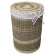 D-Art Collection Round Wicker/Rattan and Linen Costa Laundry Hamper in Natural