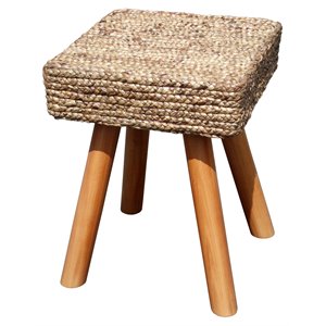 D-Art Collection 18&quot Square Mahogany Wood and Banana Leaf Island Stool in Brown