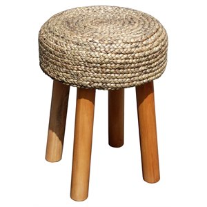 D-Art Collection 18&quot Round Mahogany Wood and Banana Leaf Island Stool in Brown