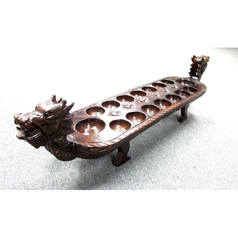 D-Art Collection Teak and Mahogany Solid Wood Dragon Mancala in Dark Brown