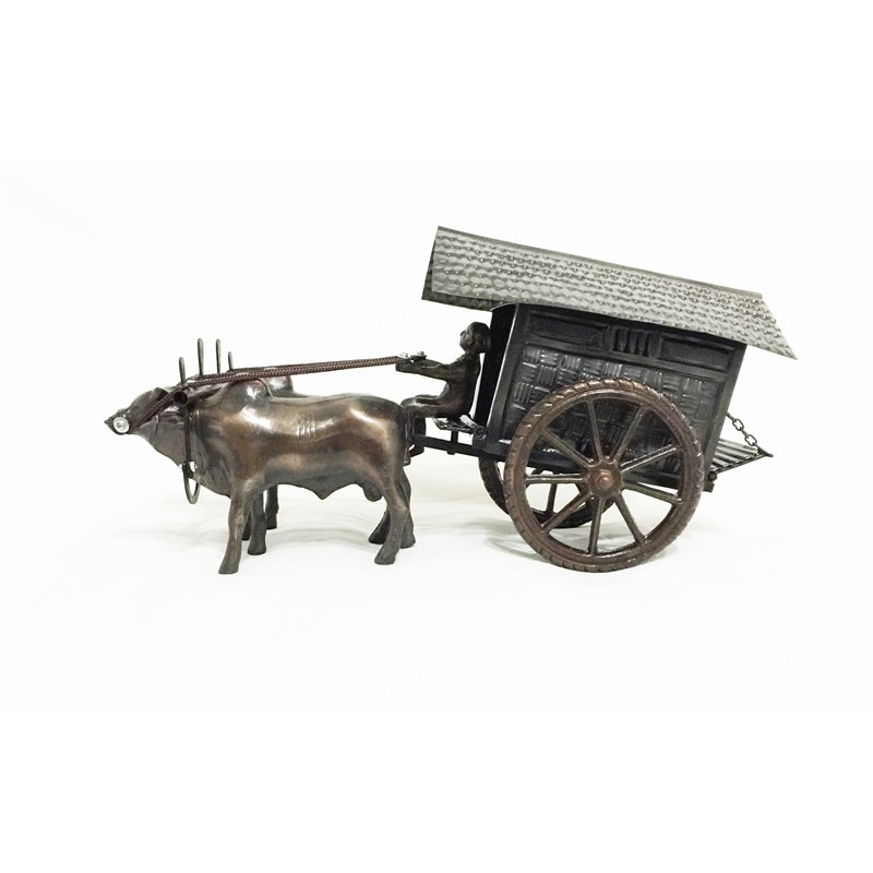 D-Art Collection Tin Metal and Iron Cows with Cart in Copper/Chrome