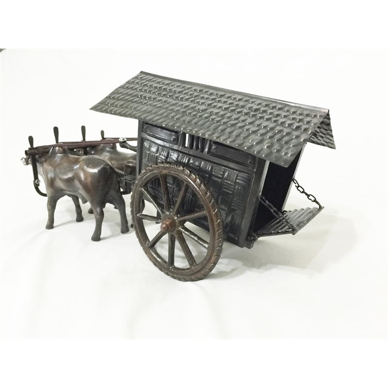 D-Art Collection Tin Metal and Iron Cows with Cart in Copper/Chrome