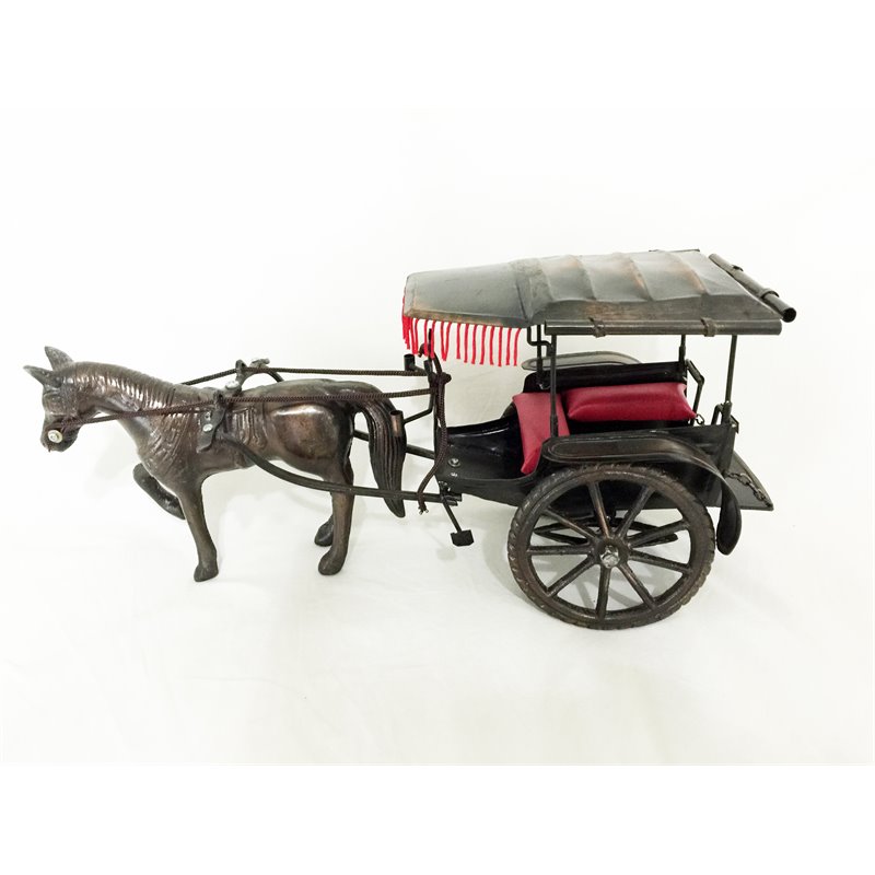 D-Art Collection Tin Metal and Iron Horse Carriage Trolley in Copper/Chrome