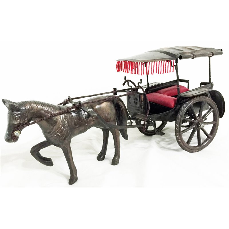 D-Art Collection Tin Metal and Iron Horse Carriage Trolley in Copper/Chrome
