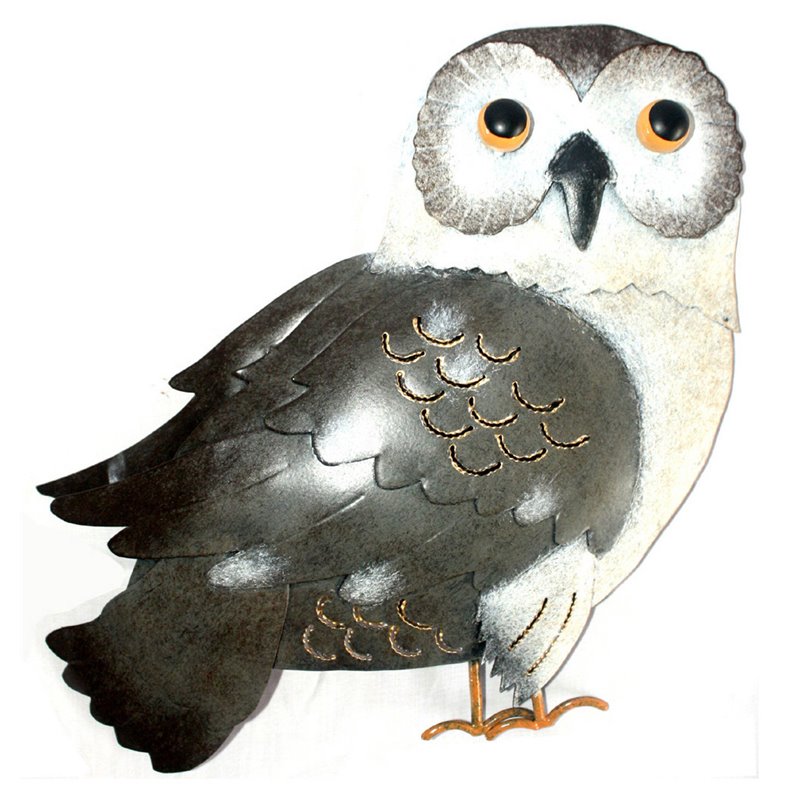 D-Art Collection Tin Metal and Iron Owl Wall Decor in Black and White