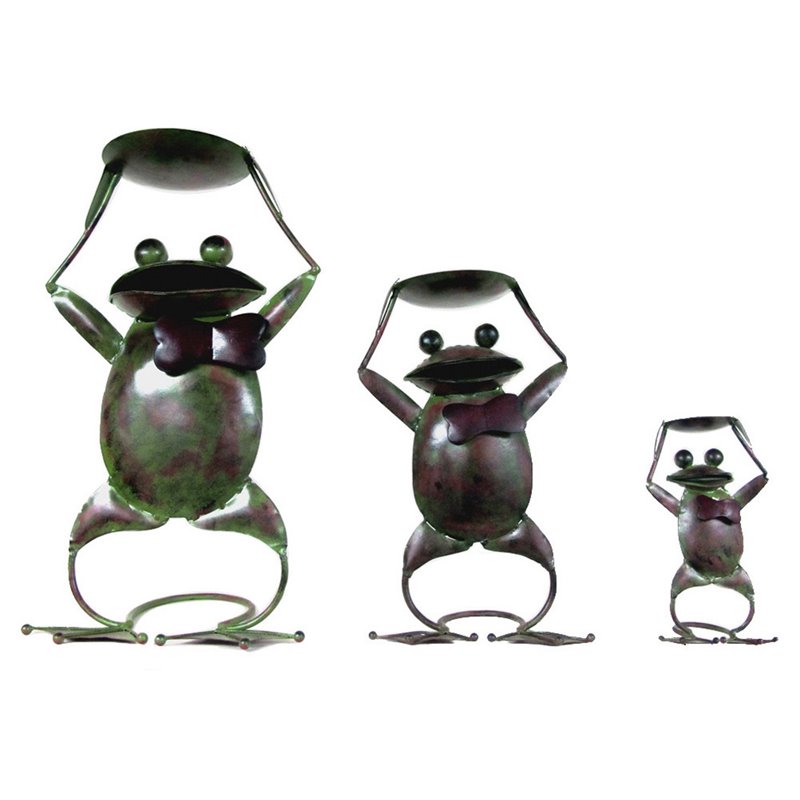 D-Art Collection Tin Metal and Iron Frog Candle Holder in Multi-Color (set of 3)