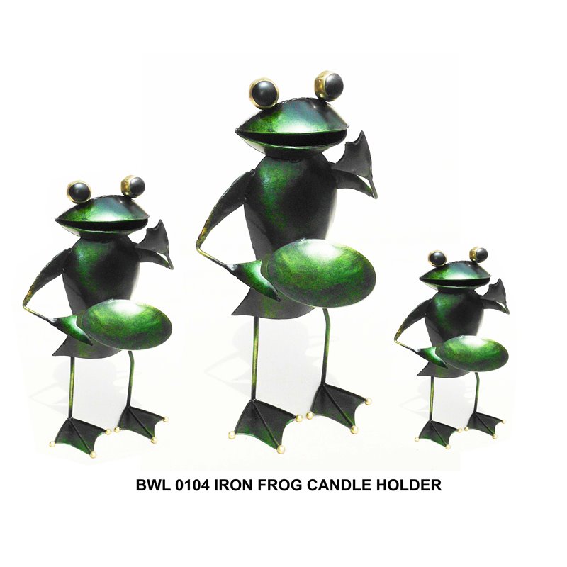 D-Art Collection Tin Metal and Iron Frog Candle Holder in Green (set of 3)