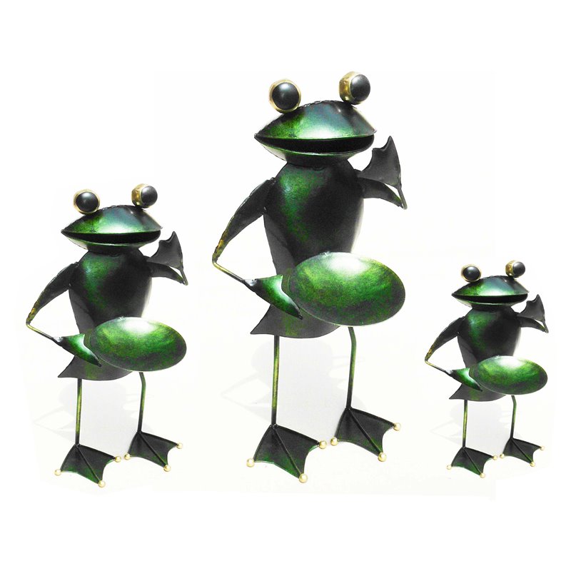 D-Art Collection Tin Metal and Iron Frog Candle Holder in Green (set of 3)