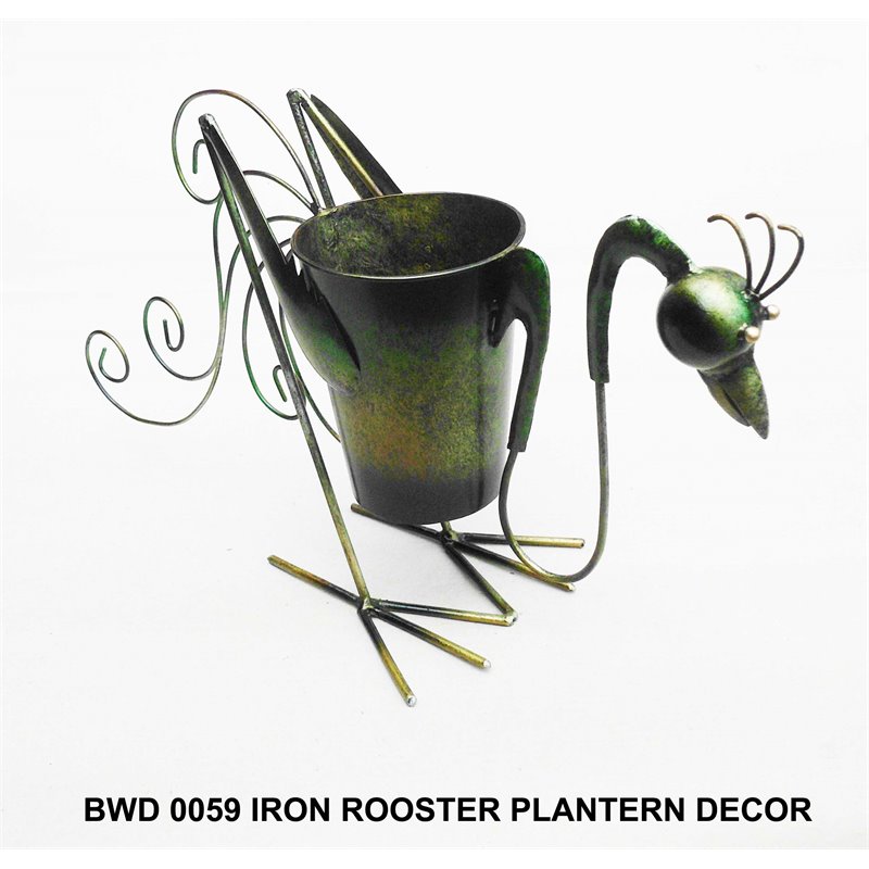 D-Art Collection Tin Metal & Iron Rooster Planter Decor Figurine in Multi-Color