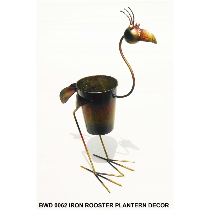 D-Art Collection Tin Metal & Iron Standing Rooster Planter Decor in Multi-Color
