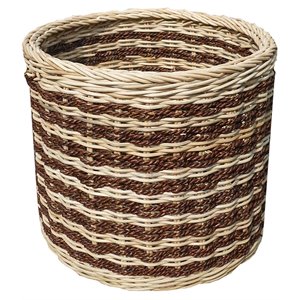 D-Art Collection Round Abaca Stripe Wicker/Rattan Storage Basket in Natural