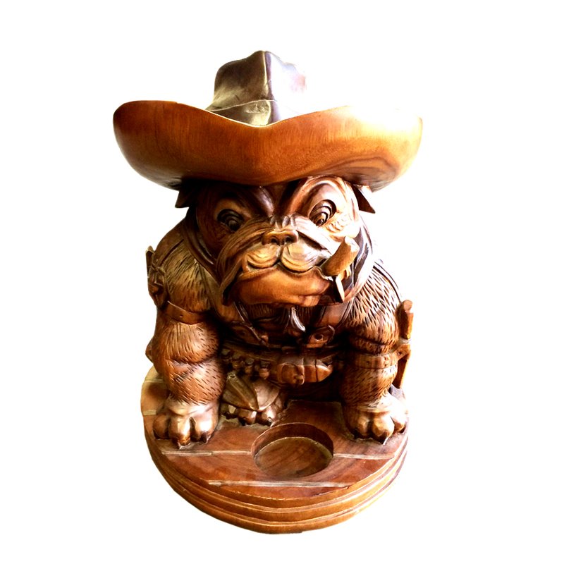 D-Art Collection Teak and Mahogany Wood Bulldog Cowboy in Dark Brown