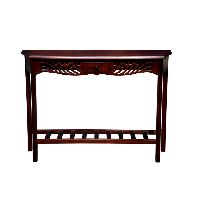 D-Art Collection Winston Solid Mahogany Wood Console Table in Dark Brown