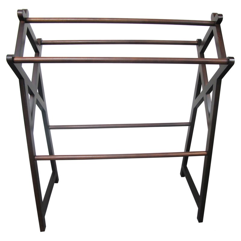 D-Art Collection Traditional Solid Mahogany Wood Cross Towel Rack in Dark Brown