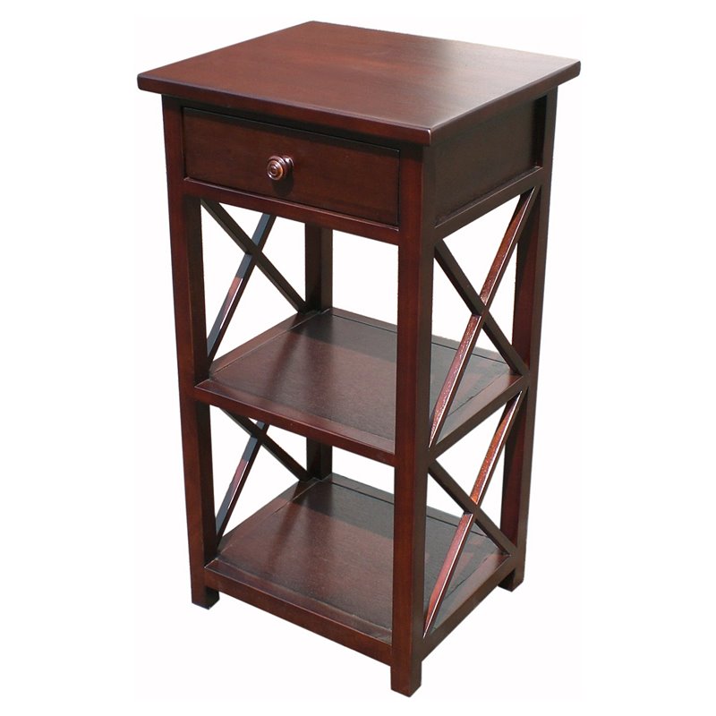 D-Art Collection Solid Mahogany Wood Library Telephone Table in Dark Brown