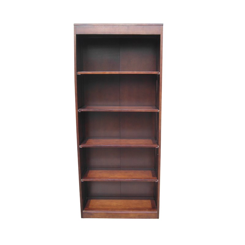 D-Art Collection Bellevue Solid Mahogany Wood Tall Bookcase in Dark Brown