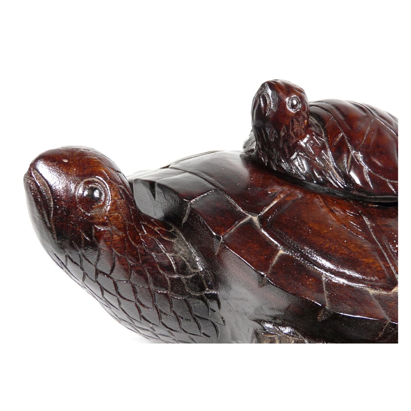 D-Art Collection Teak and Mahogany Solid Wood Turtle Statuettes in Dark Brown