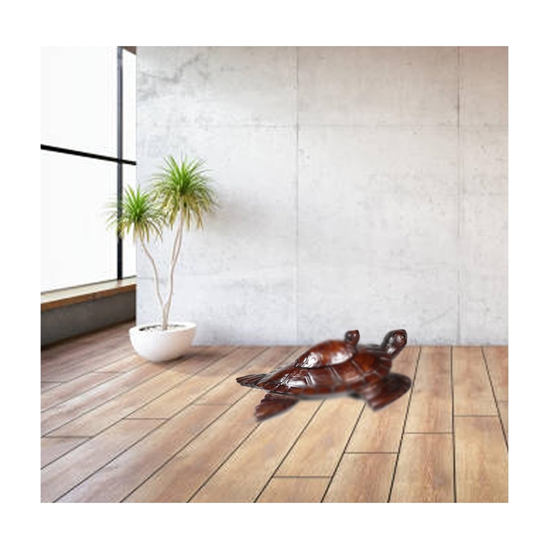 D-Art Collection Teak and Mahogany Solid Wood Turtle Statuettes in Dark Brown