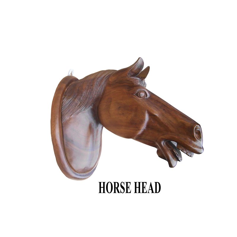 D-Art Collection Mahogany Wood Horse Head Wall Mount Statue in Honey Brown