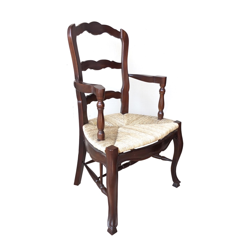 D-Art Collection Ladder Back Arm Chair set 2 pcs mahogany wood brown color