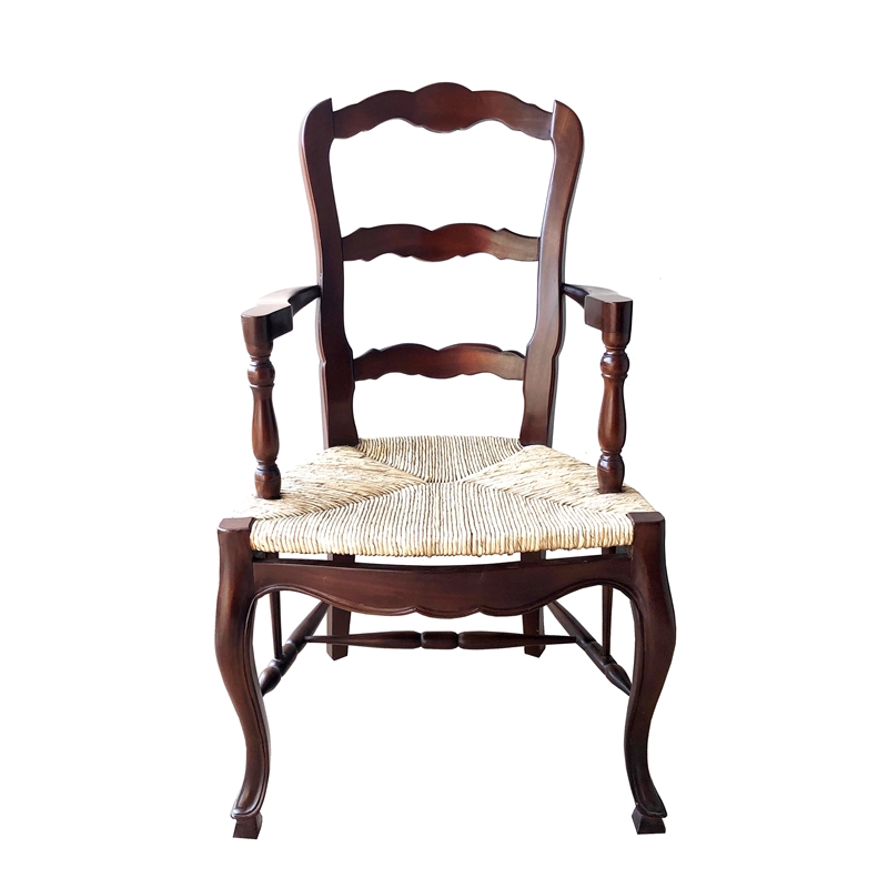 D-Art Collection Ladder Back Arm Chair set 2 pcs mahogany wood brown color