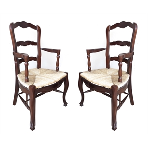 D-Art Collection Ladder Back Arm Chair set 2 pcs mahogany wood brown color