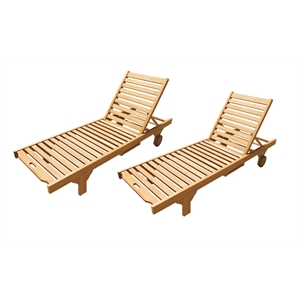 D-Art Collection Teak Wheel Lounger Set of 2 pcs in Solid Teakwood natural color