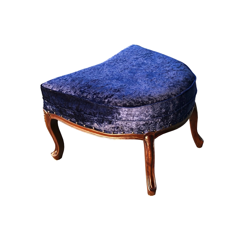 D-Art Collection Dome Chair w Ottoman in Blue Fabric in mahogany brown color