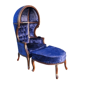 D-Art Collection Dome Chair w Ottoman in Blue Fabric in mahogany brown color