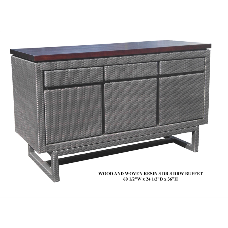 D-Art Collection Bavarian Wooded Top 3Drw 3Dr Buffet Cabinet with aluminum frame