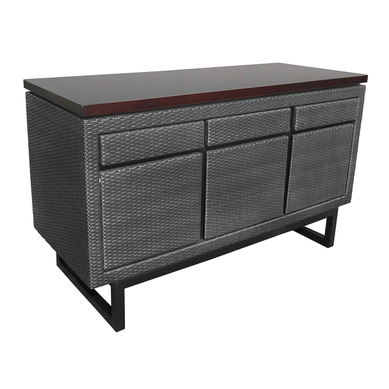 D-Art Collection Bavarian Wooded Top 3Drw 3Dr Buffet Cabinet with aluminum frame