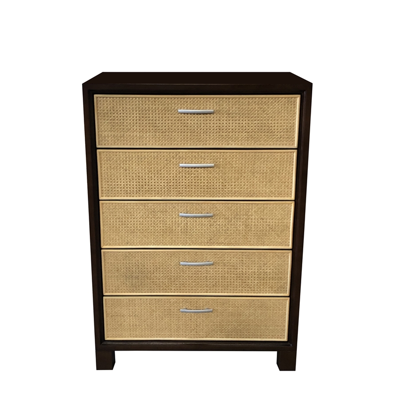 D-Art Collection Elegant Cane Chest of Drawer 5 drw in Mahogany wood
