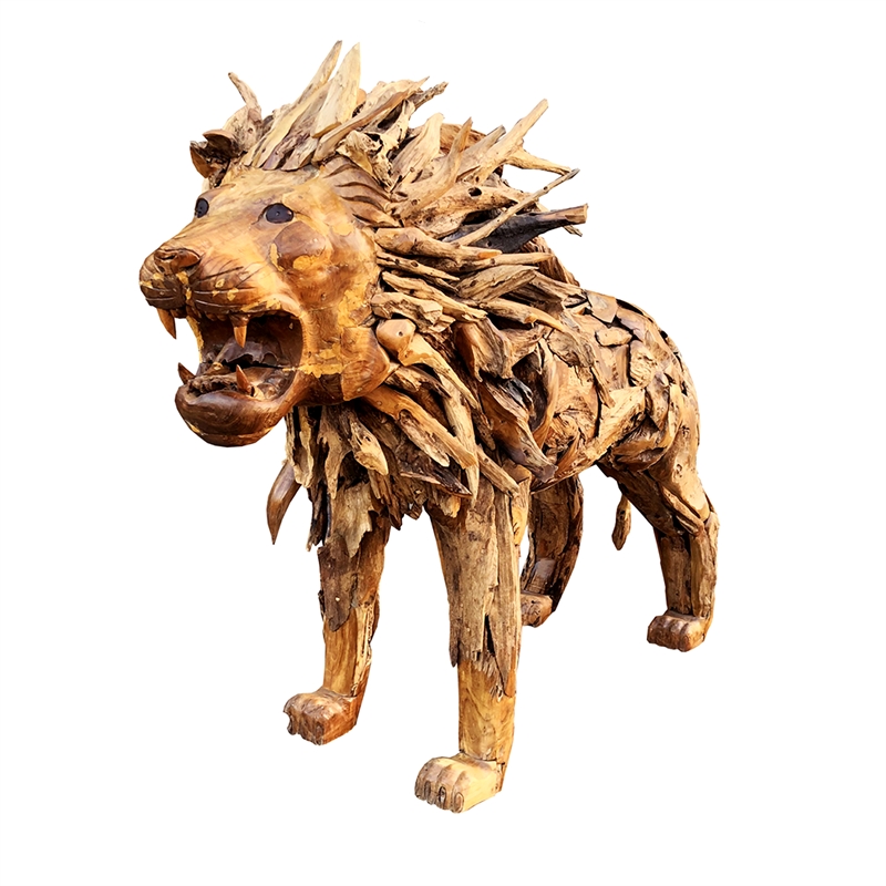 D-Art Collection Lion Driftwood Statue in Driftwood