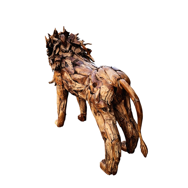 D-Art Collection Lion Driftwood Statue in Driftwood