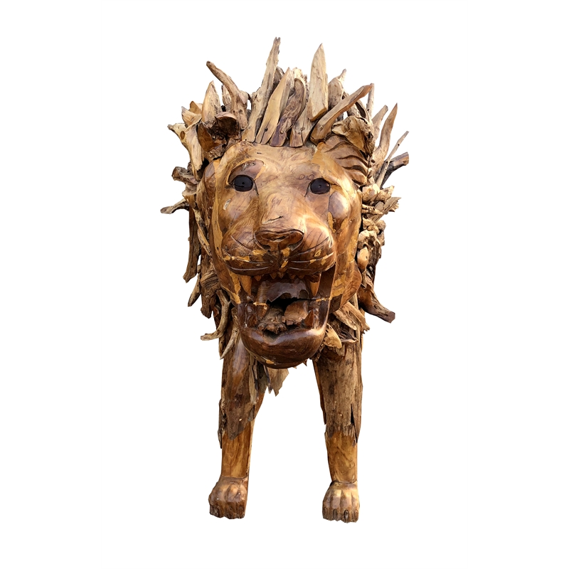 D-Art Collection Lion Driftwood Statue in Driftwood