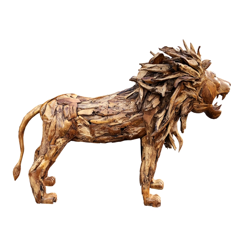 D-Art Collection Lion Driftwood Statue in Driftwood